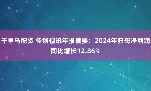 千里马配资 佳创视讯年报摘要：2024年归母净利润同比增长12.86%